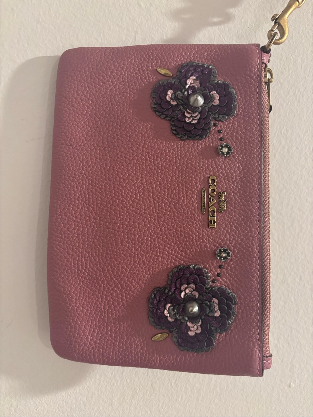Coach Pink Floral Sequin Wristlet